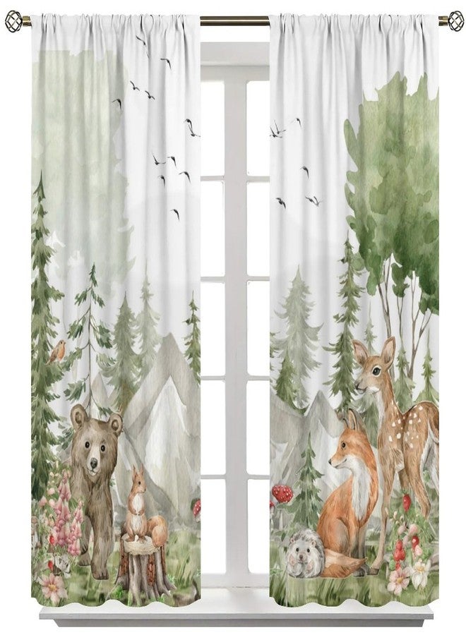AAVEUP Rustic Nursery Woodland Animals Curtains,Cartoon Cute Wildlife Country Safari Bear Deer Plant Windows Treatments Rod Pocket Drapes for Baby Kids Living Room Bedroom 42x45in（No Blackout） - Image 2